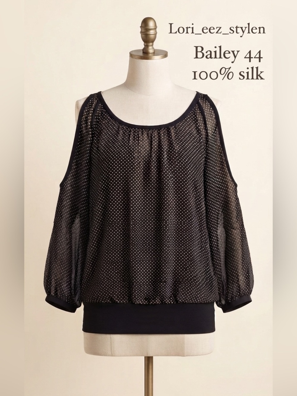 Bailey 44 Black Silk Polka-Dot Cold-Shoulder Blouse